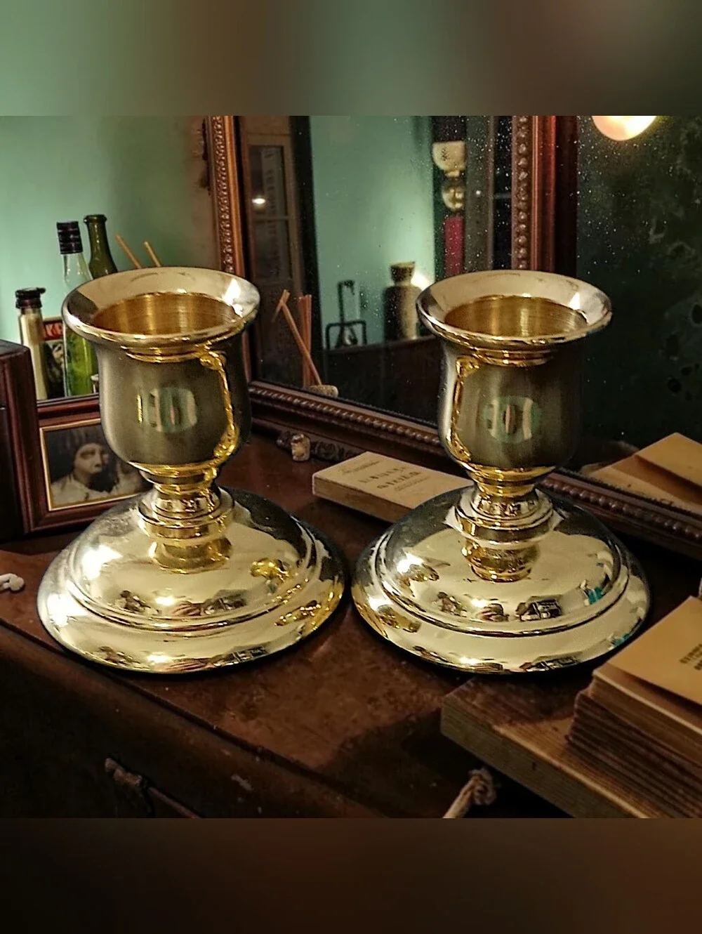 2 Vintage PartyLite Brass Candle Holders Mini Tapers Gold Tone Candlesticks